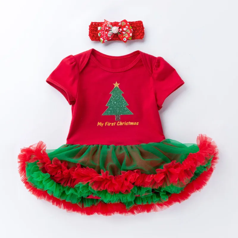 Baby girl Bodysuit Romper Dresses Christmas Clothes Veil Baby XMAS Toddler Kid Santa Tree Snowflake Jumpsuit Dress Headband Set - Цвет: N01