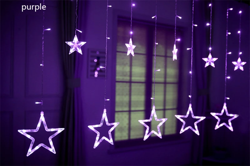 Purple 220 В ЕС 2,5 м светодиодный Звезда Рождественский венок Шторы светильник Фея светильник на открытом воздухе для вечерние праздничные Свадебные год декора - Испускаемый цвет: Purple