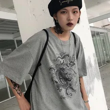 Женская футболка с драконом, повседневная, с принтом, свободная, Прямая поставка, топы, рубашка, Ретро стиль, готический стиль, странные вещи, сетчатый топ, harajuku, одежда с принтом