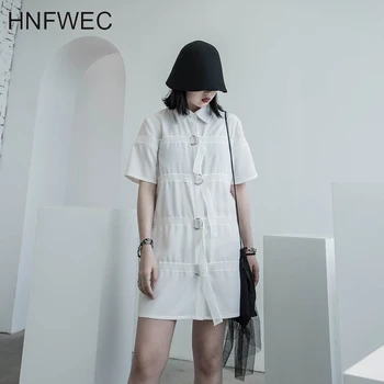 

Women Spliced Bandage Solid Color Dress New Lapel Neck Short Sleeve Loose Fit Fashion Tide Spring Summer 2020 T396