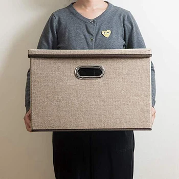 

LUDA Large Folding Storage Box with Lid Linen Fabric Folding Storage Box Storage Box with Lid Container Basket Home Bedroom Clos