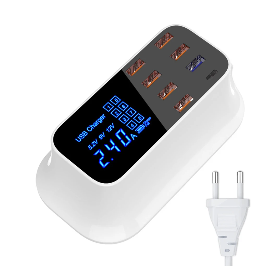 С несколькими usb-портами зарядное устройство концентратор Quick Charge 3,0 8 портов настольное многоразъемное Зарядное устройство USB станция светодиодный дисплей Быстрая зарядка - Тип штекера: Европейский Союз (ЕС)