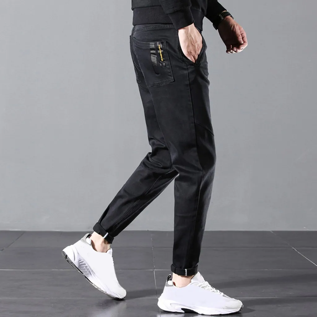 Feitong джинсы на молнии брюки карандаш-брюки Slim-Fit прямые мужские прямые узкие джинсы длинные брюки джинсы для мужчин slim fit# g35