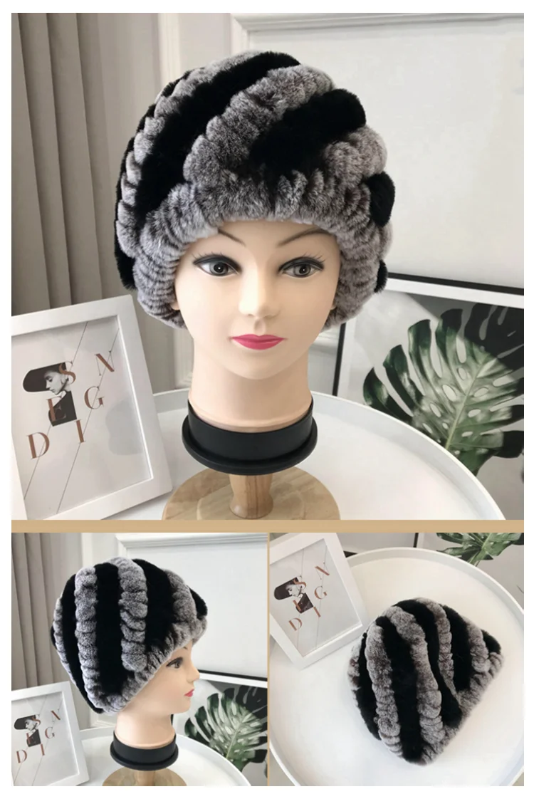 Шапка из меха кролика бобра, зимняя женская меховая шапка, вязаная шапка из меха кролика среднего и старого возраста, Толстая теплая шапка для мамы, защита для ушей