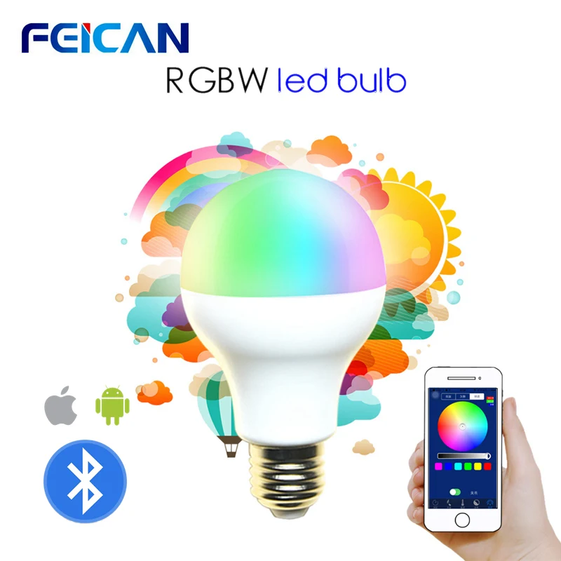 FEICAN лампочки RGB Светодиодная лампа с Bluetooth светодиодные лампы E27 свет AC85 240V 7 Вт 9 RGBW