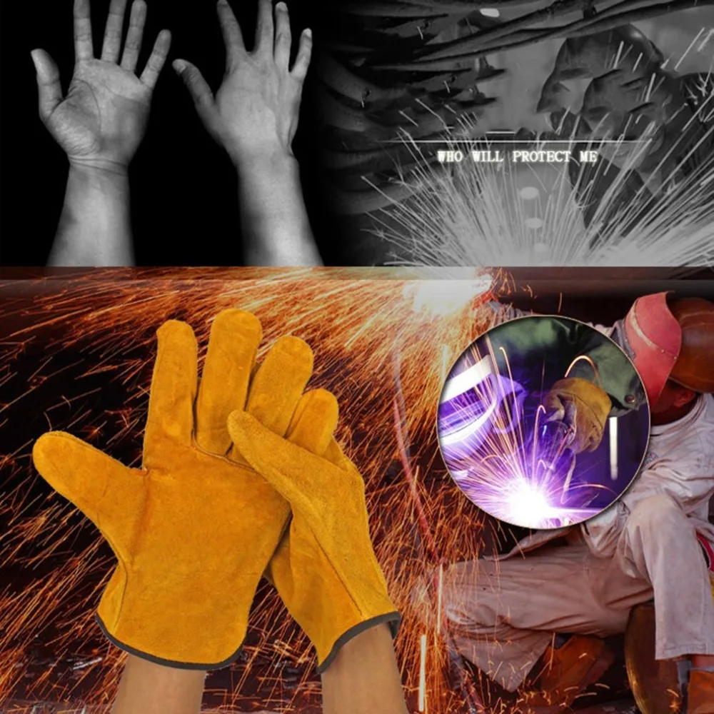

A Pair/Set Fireproof Durable Cow Leather Welder Gloves Anti-Heat Work Safety Gloves For Welding Metal Hand Tools