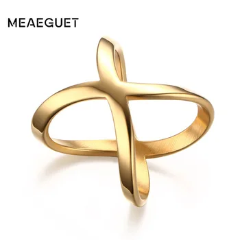 

Trendy Bijoux Rings for Women Simple Stainless Steel Gold Color "X" Cross Finger Jewelry