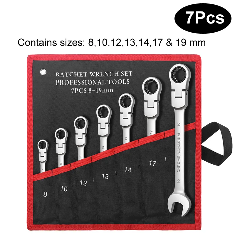 Flex Head Ratcheting Wrench Set,Combination Ended Spanner kits, Chrome Vanadium Steel Hand Tools Socket Key Ratchet Wrench set auto dent pullers Tool Sets