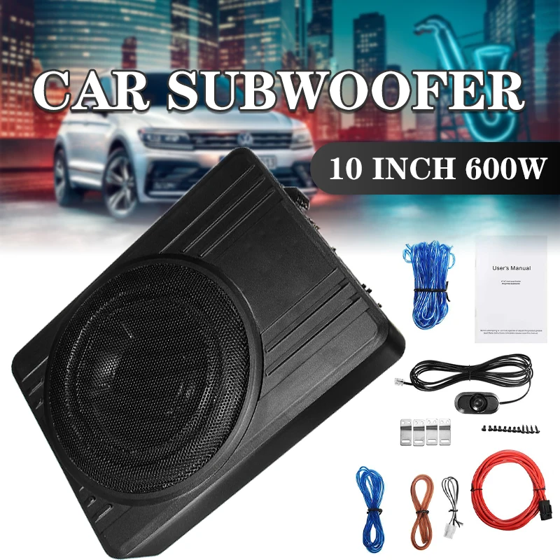 US $108.80 10 Inch 600W Car Subwoofer Car Audio Slim Under Seat Active Subwoofer Bass Amplifier Speaker Car Amplifier Subwoofers Woofer