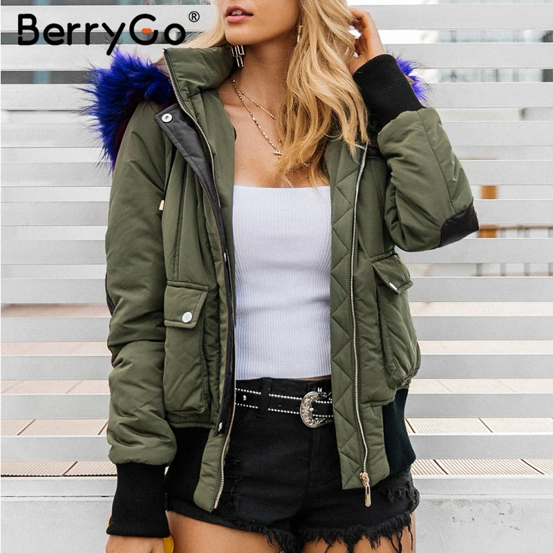 Парка BerryGo женская с мехом стеганая карманами|padded parka|winter jacket womenparka winter women |