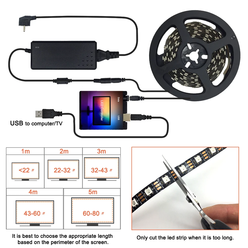 Пиксельная лента для ПК WS2812B 5050 RGB 1 м 2 3 4 5 м|Светодиодные ленты| |