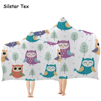

Silstar Tex Animal Cartoon Owl Hood Beach Towel Kids White Shower Towels Bathroom Can Be Worn Blanket