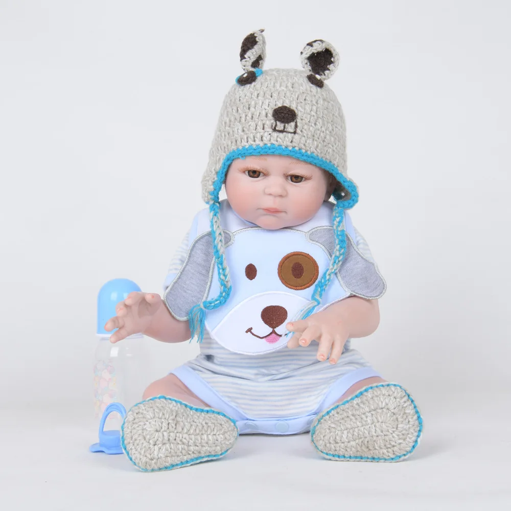 48 см Кукла reborn baby boy в синем платье полностью мягкая силиконовая Реалистичная