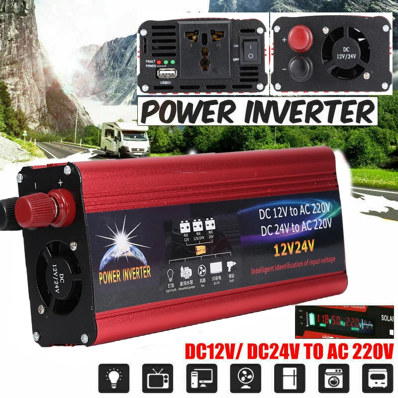 Universal 1500W Watt DC 12V to AC 220V Portable USB Car Power Inverter Aluminum Charger Converter Adapter rustproof