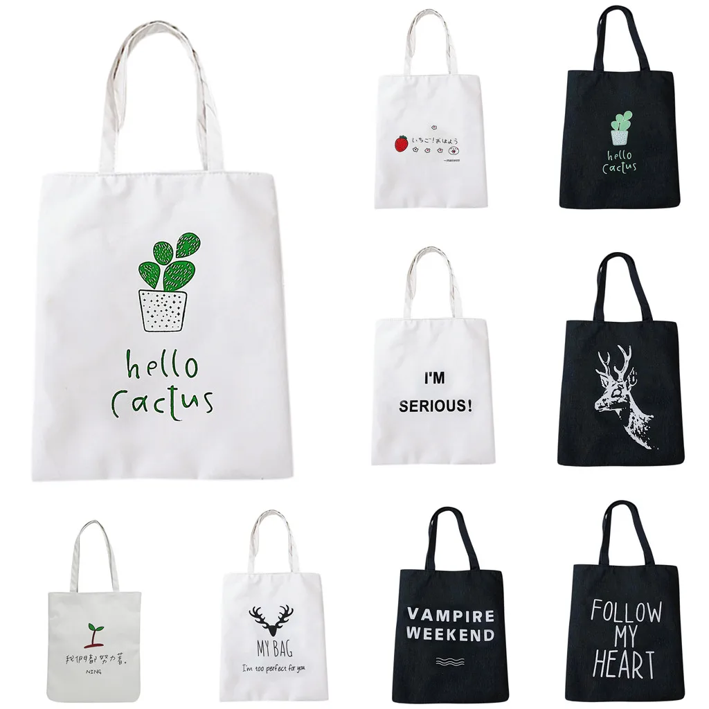 

THINKTHENDO Cute Print Canvas Tote Women Shopper Shopping Shoulder Bags Reusable Foldable Fashion Handbags 12 Pattern#F