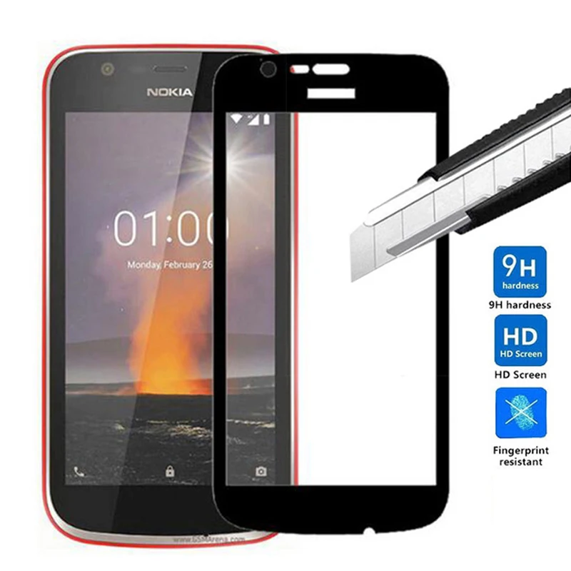 2 шт 21D закаленное стекло для Nokia 1 2018 полноэкранного покрытия Взрывозащищенная