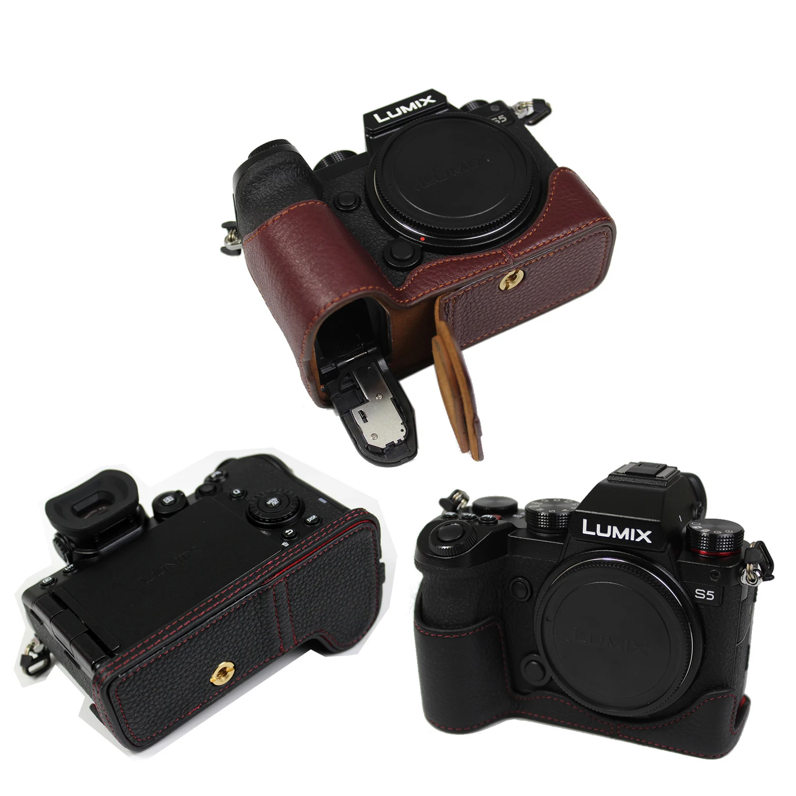 Portable Genuine Real Leather Half Case Cover For Panasonic Lumix S5