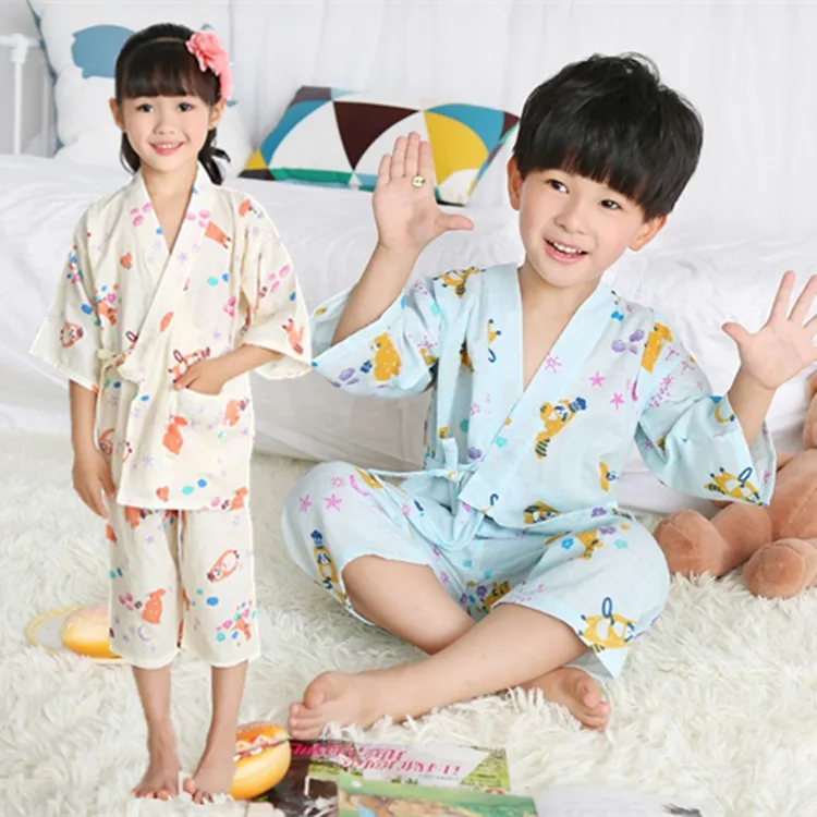 

Spring And Summer 100% Cotton Gauze Medium-small CHILDREN'S Pajamas Japanese Style Kimono Set GIRL'S And BOY'S Pure Cotton Track
