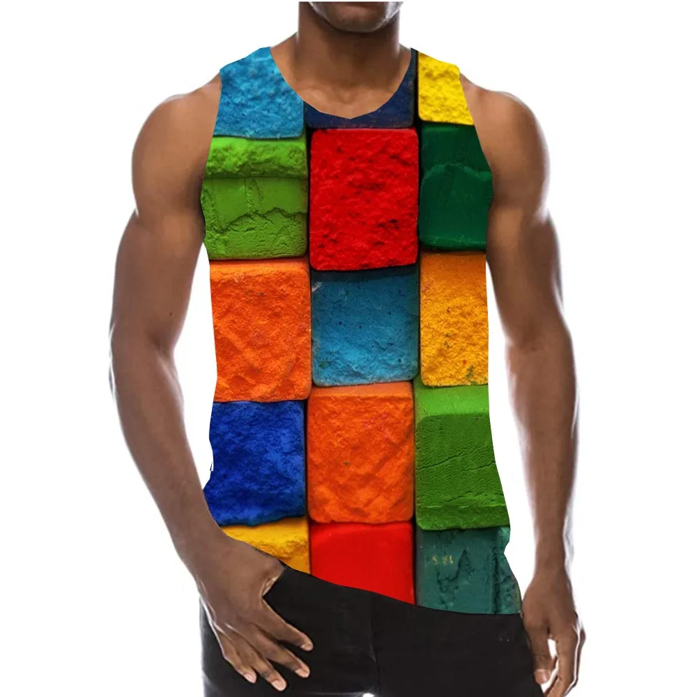 

Men's Color block Tank Tops Graphic Sleeveless US Size 3D Print Tops Beach Vest Men/Woman Plus Size Shirt
