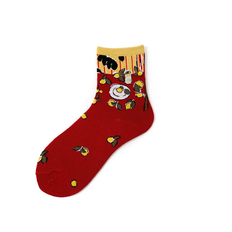 art socks 11 Художественная одежда в уличном стиле с принтом из мультфильмов Kawaii короткие носки Ван Гог Ренессанс масляной краской хлопковые носки абстрактные счастливые женские теплые Забавные милые носки - Цвет: art socks 11