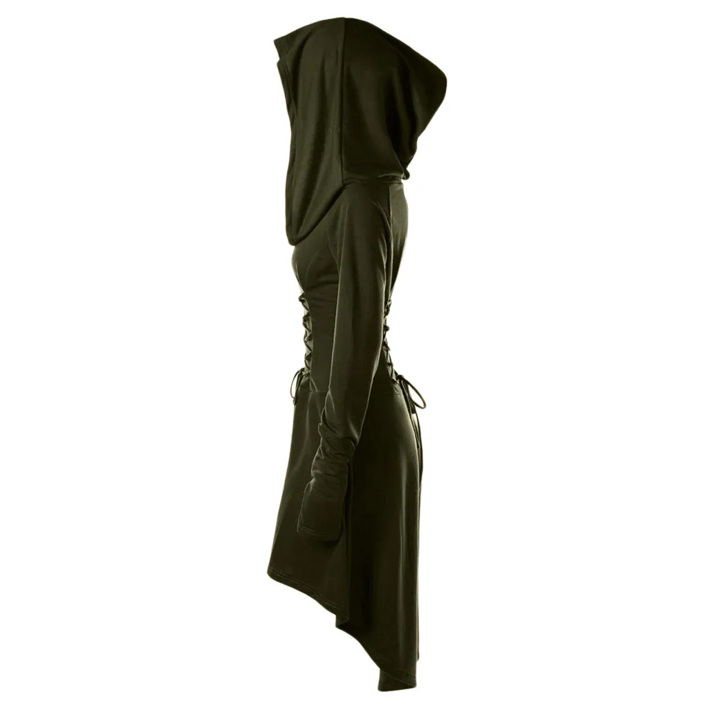 JAYCOSIN женское платье Женский винтажный Женский пуловер Высокая Низкая повязка длинное платье костюмы на шнуровке с капюшоном платья плащ Повседневный
