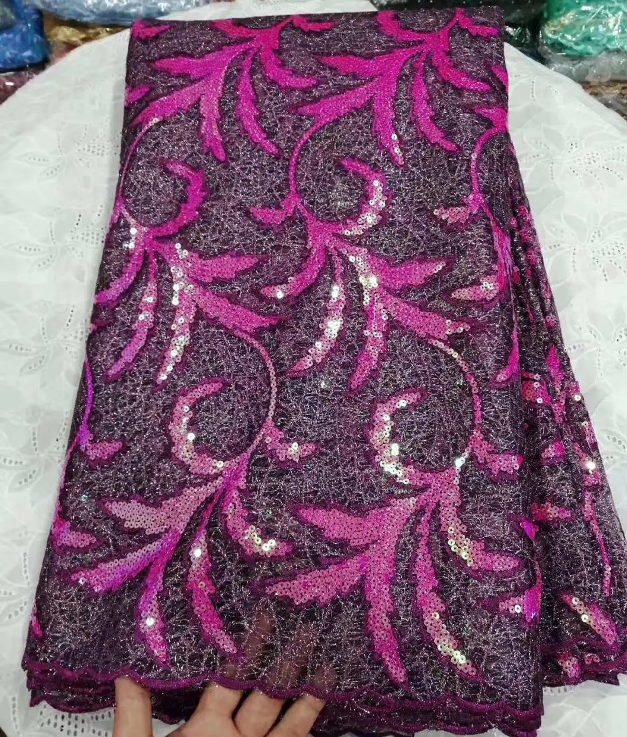 

2019 Latest Embroidery Nigeria Lace Fabric 2020 High Quality Lace New Style French Tulle Lace Fabric African Sequins Lace Fabric