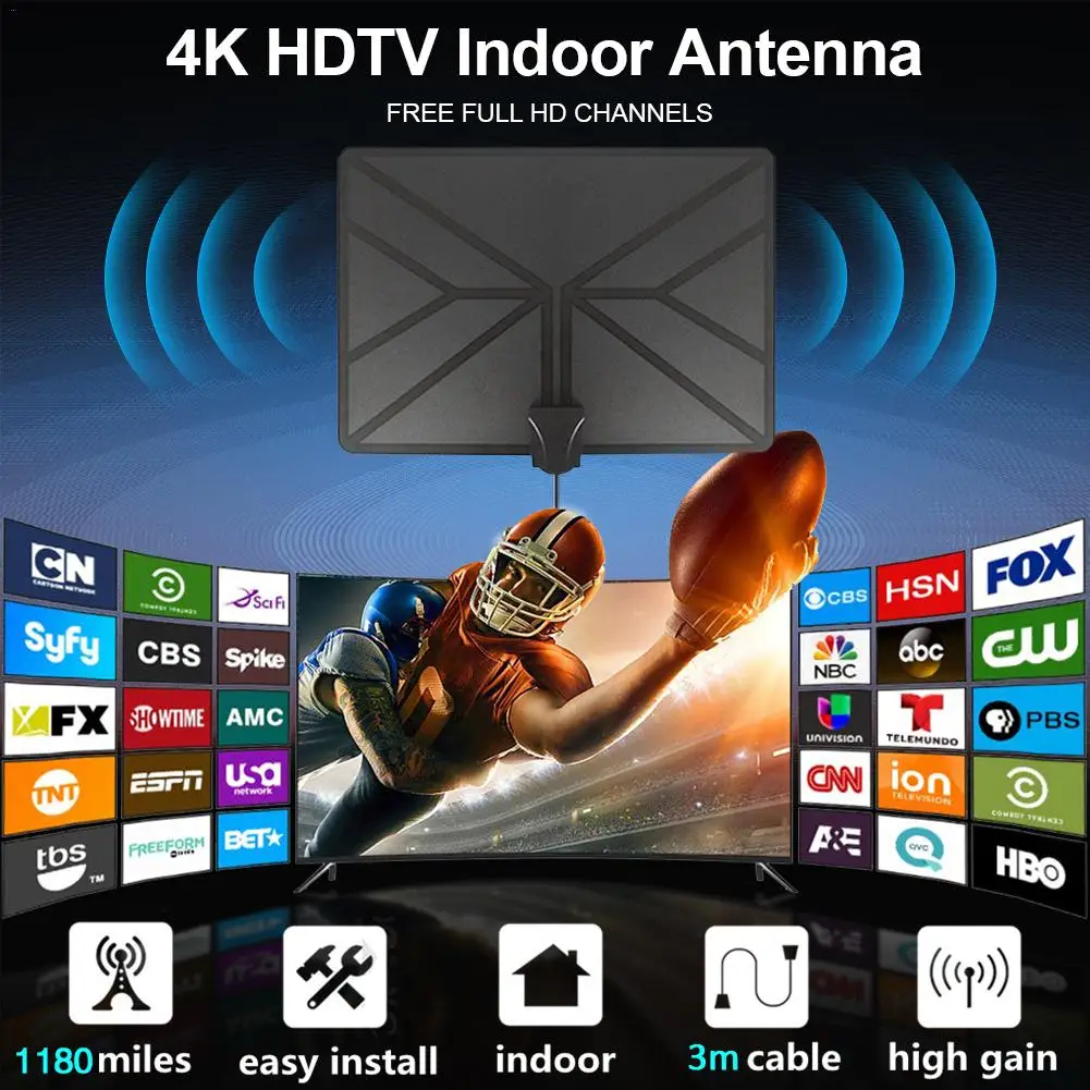 1180 миль 4K цифровая HD ТВ внутренняя антенна усилитель сигнала радиус для серфинга