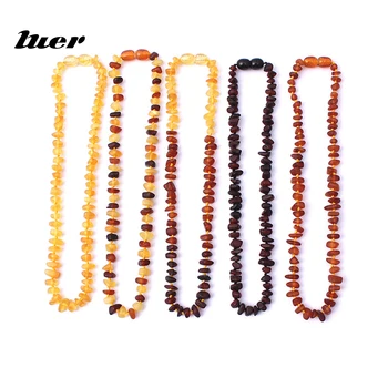 LUER 16 Colors Amber Teething Bracelet/Necklace for Baby/Raw Amber Drooling Highest Quality Certified Raw Ambers Jewelry/Unisex