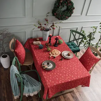 

Christmas Red Bronzing Tablecloth Wind Chimes Japanese Printing Cotton and Linen Holiday Tablecloth Cover Cloth Coffee Table