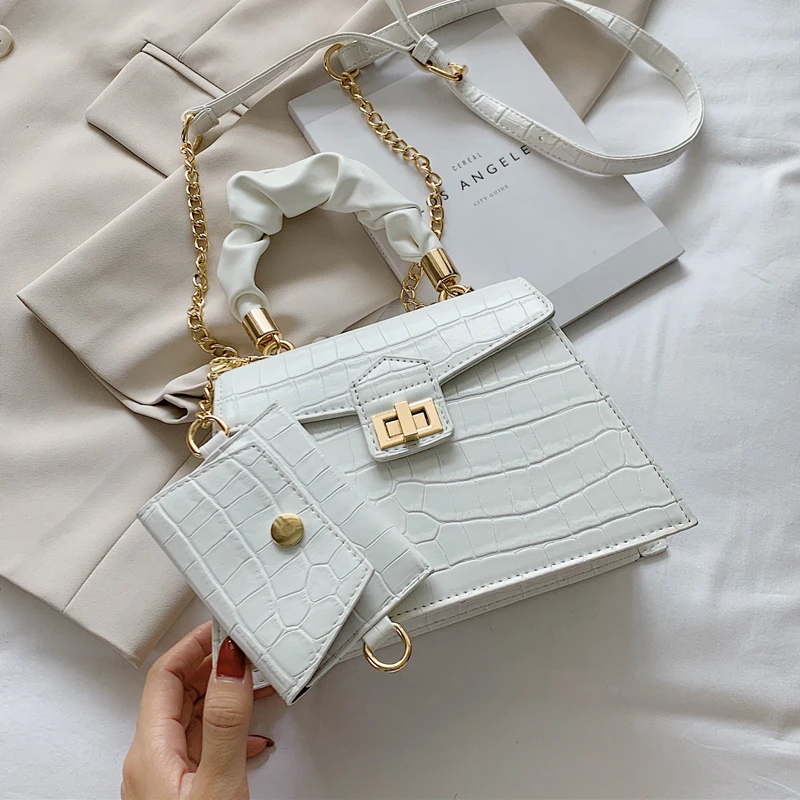 

2 Pcs/set Stone Pattern Small PU Leather Cross Body Designer Bag For Women 2020 Elegant Travel Chain Crossbody Shoulder Handbags