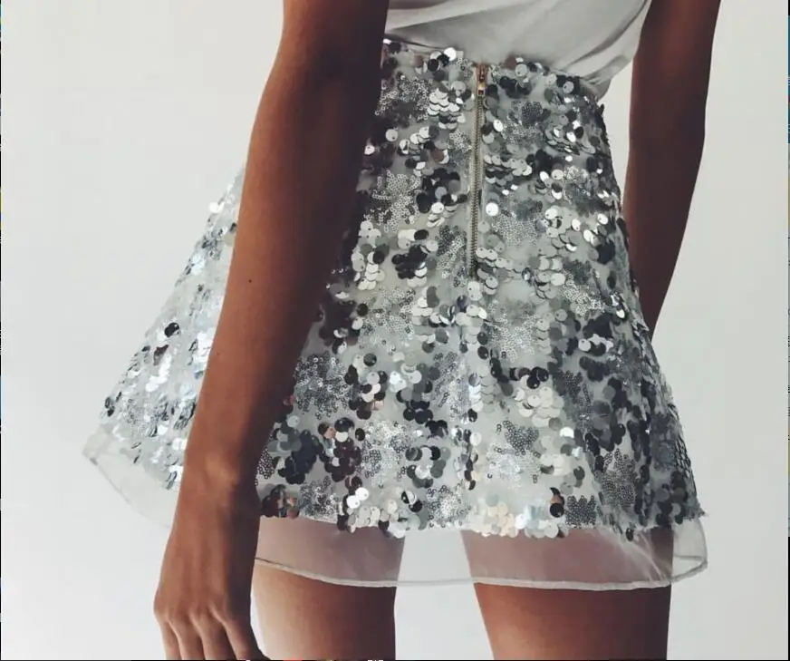 

2020 cheap Spring summer Europe US station new gauze sequins skirt A line skirts Embroidery Above Knee, Mini sequin harajuku