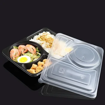 

3 Compartment Reusable Plastic Food Containers with Lids Disposable Take Out Containers Microwavable Lunch Box WB1095