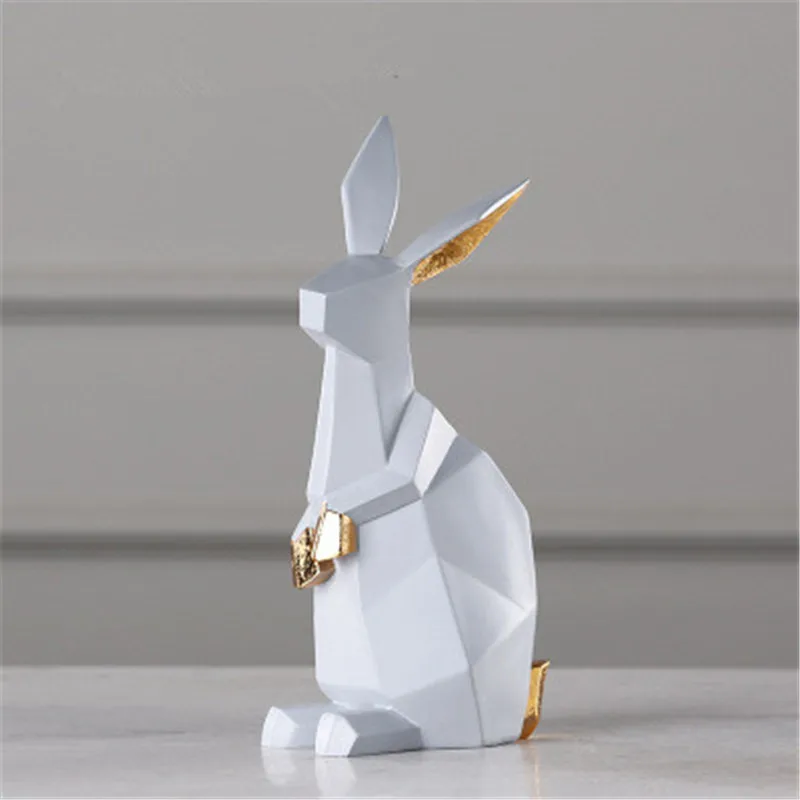  Nordic Abstraction Geometry Rabbit Resin Simulation Animal Statue Children Bedroom Cartoon Decorati - 4000157547471