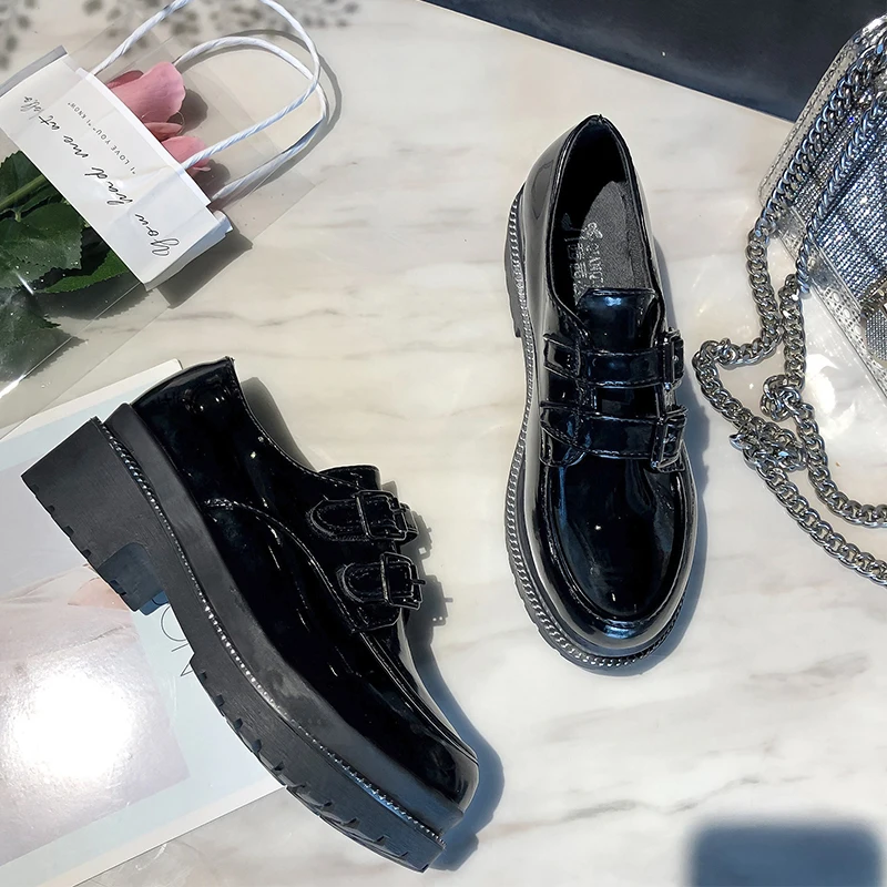 Koop Vintage Schoenen Zwarte Schoenen Vrouwen Platform Hoge Hakken Schoenen Slip On Oxfords Vrouwen Mode Vrouwen Schoenen Comfort 2019 Herfst Winter