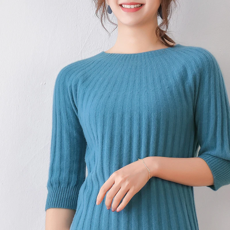 womens half sleeves sweaters spring wool pullover round neck umbrella shaped striped casual fashion girls  female sweater shirt