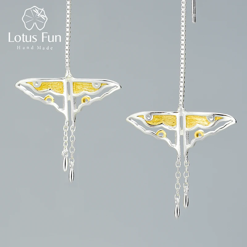

Lotus Fun Real 925 Sterling Silver Natural Creative Handmade Fine Jewelry Hollow Butterfly Kite Long Dangle Earrings for Women