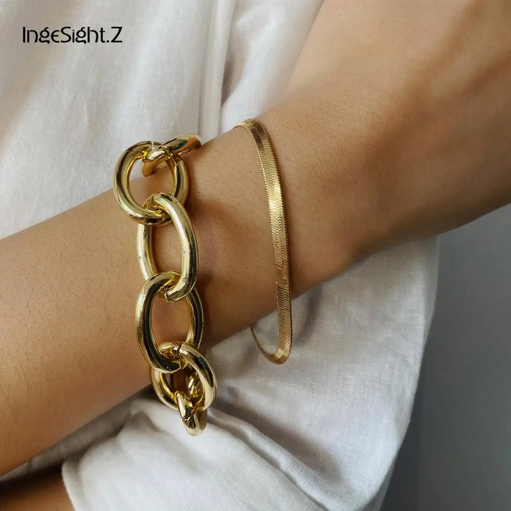 IngeSight. Z 2 шт./лот панковские хип-хоп панковские кубинские браслеты для женщин очаровательные толстые массивные тяжелые металлические браслеты ювелирные изделия