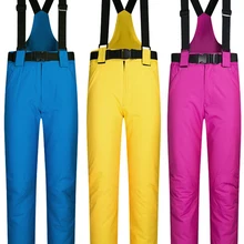 Новые лыжные штаны для мужчин и женщин, зимние уличные лыжные брюки для пар, ветрозащитные водонепроницаемые теплые стеганые штаны с ремнем для сноуборда