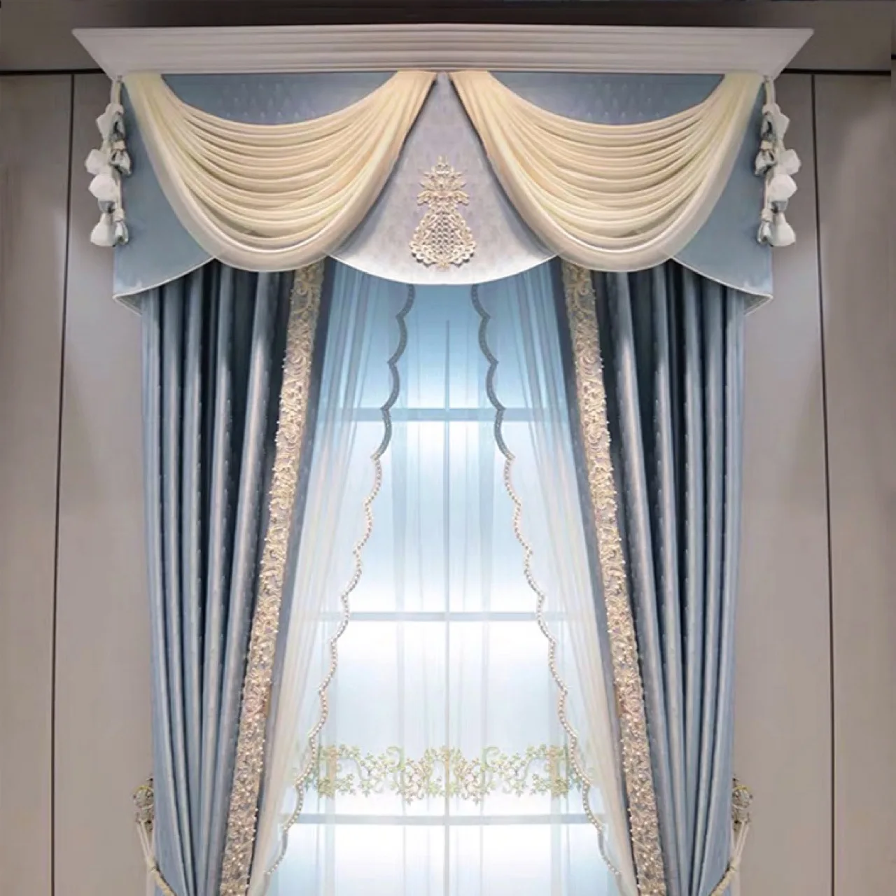 Free return High-quality Modern beautiful European Style Luxury Blue Blackout Curtains for  Living Room Bedroom customize