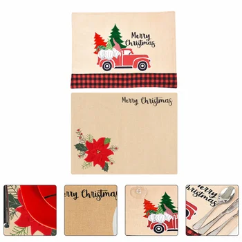 

2Pcs Christmas Linen Placemats Creative Tabletop Coasters Table Mat Decorations