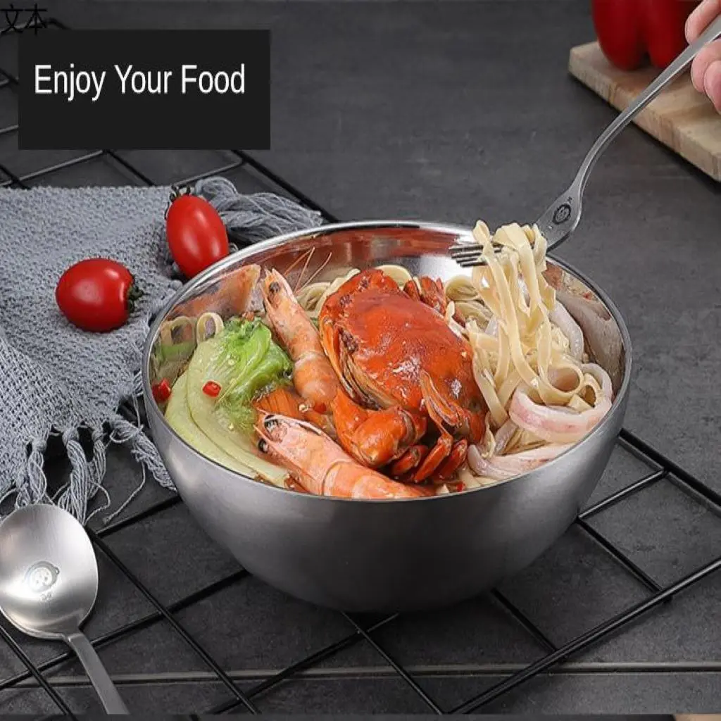 Stainless Steel Double Walled Mixing Bowl for Soup Fruit Porridge Outdoor Picnic Round 1000ML