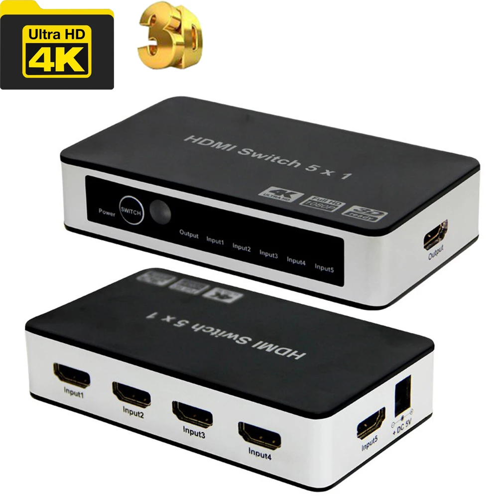 5 port 4K HDMI Switch Switcher splitter Selector Box Hub HDMI 1.4V 3D