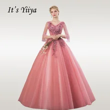 Это Yiya свадебное платье элегантные расширяющиеся к низу рукава v-образным вырезом бисером свадебные бальные платья плюс размер длинное, кружевное до пола Robe De Mariee CH192