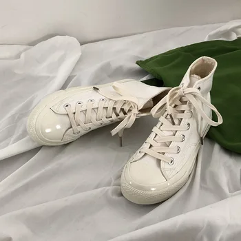 

Spring 2020 new solid color high quality high-top women's casual vulcanized lace-up white canvas shoes Zapatillas Mujer O13-53
