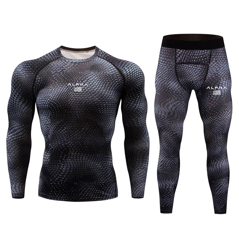 Men's Sports Compression Racing Set T-Shirt+ Pants- Skin Tights Fitness Long Sleeve Training Running Suits Clothing Yoga Wear - Цвет: picture color