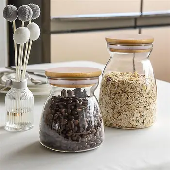 

2pcs Grain Canister Food Sealed Storage Container Clear Glass Jar Empty Storage Bottle for Loose Tea Coffee Bean Sugar Salt