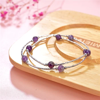 

Fashion Natural Stone Stretch Bracelets for Women Amethysts Round Beaded Bracelets 2 Layers Bangles Gifts Jewelry 32cm B428