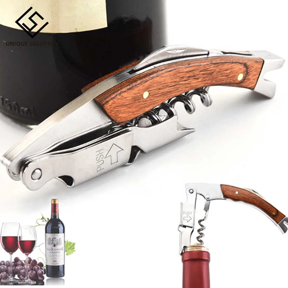 Stainless Steel Corkscrew Wine Bottle Opener with Knife Wooden Handle Beer Bottle Opener Keychain Bar Accessories Kitchen Tools 10