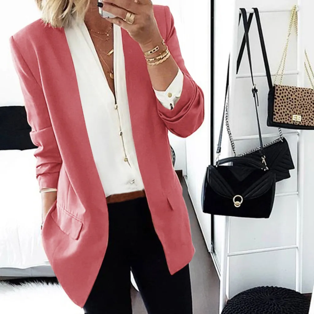 Пальто KANCOOLD в минималистическом стиле, плащ с отворотом, длинные блейзеры, Женский офисный костюм, верхняя одежда, повседневные пальто и куртки для женщин 2019Sep3 - Цвет: Розовый