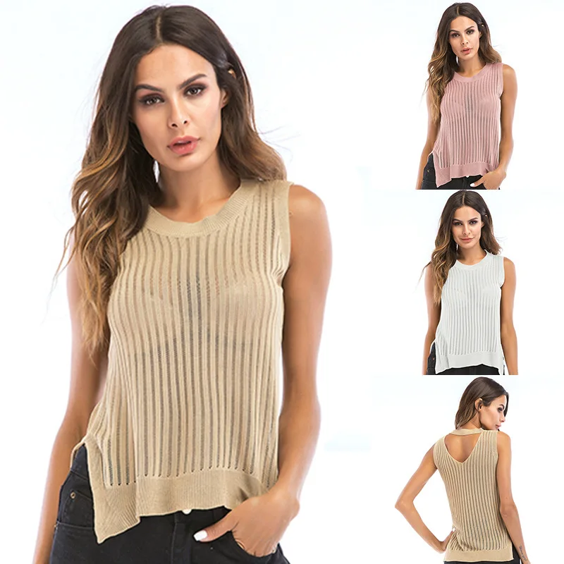 

fashion top women's clothing vest tops hollow out tops Knitted Tank Tops women knit top